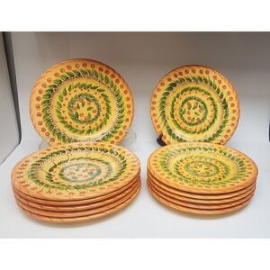 Fontana by TABLETOP Designs Floral Green Leaves Yellow 11.25" Dinner Plates